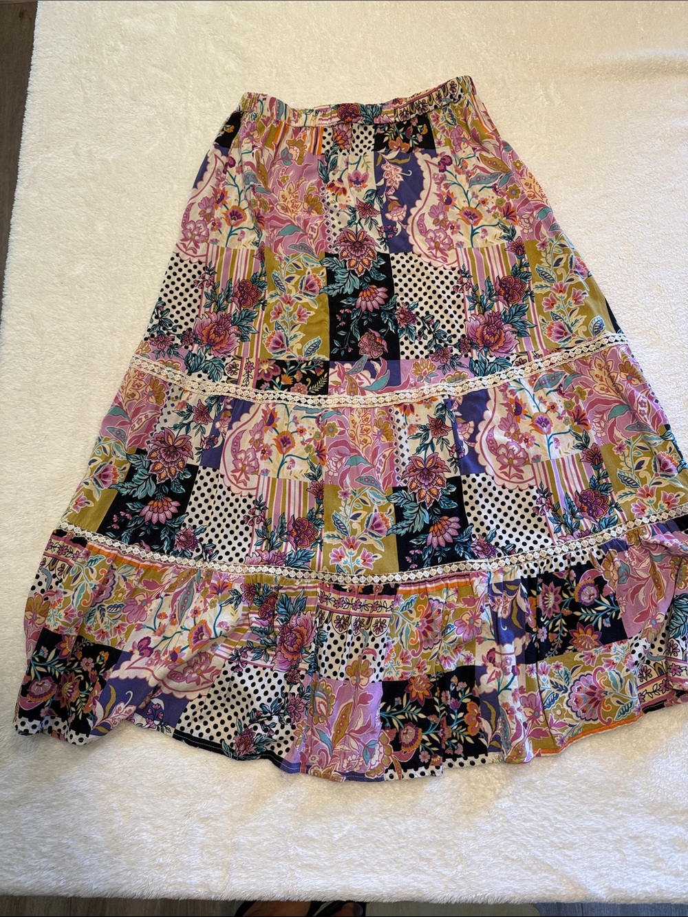Bohemian Floral Patchwork Maxi Skirt in Pink & Purple - Picture 4 of 4